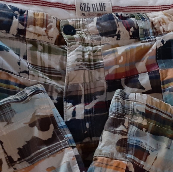 626 BLUE 100% Cotton Made in India Size 42 Paint Splatter Patchwork Shorts - Picture 3 of 11